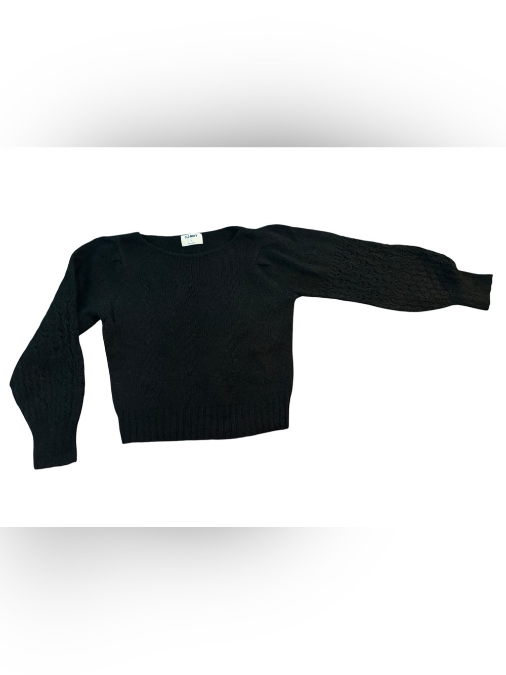 Old Navy Black Scoop Neck Textured-Sleeve Sweater